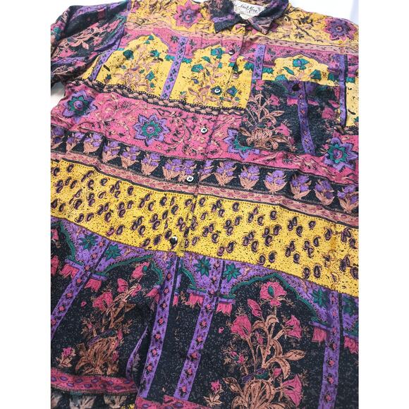 Next Move Button Down Blouse Made in Nepal Beautiful Bold Women Medium VTG - Picture 2 of 5